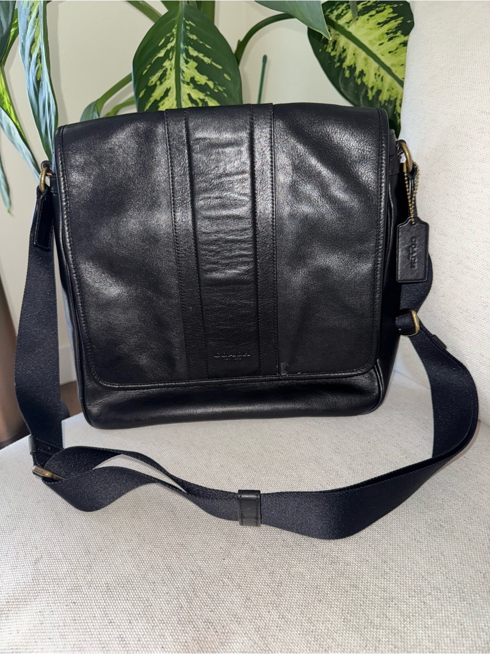 Vintage Coach Heritage Map Black Leather Messenger Crossbody Shoulder Bag Y2K